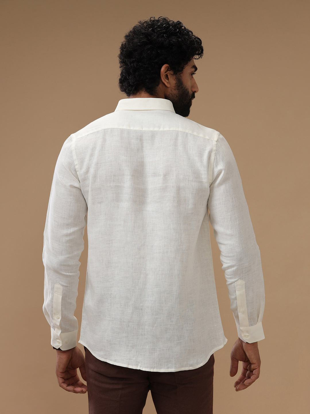 Men Pure Linen Cream Shirt L38