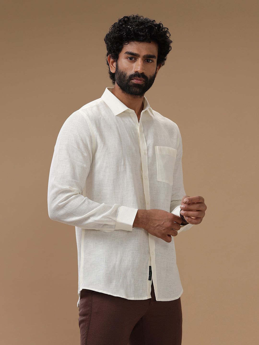 Men Pure Linen Cream Shirt L38