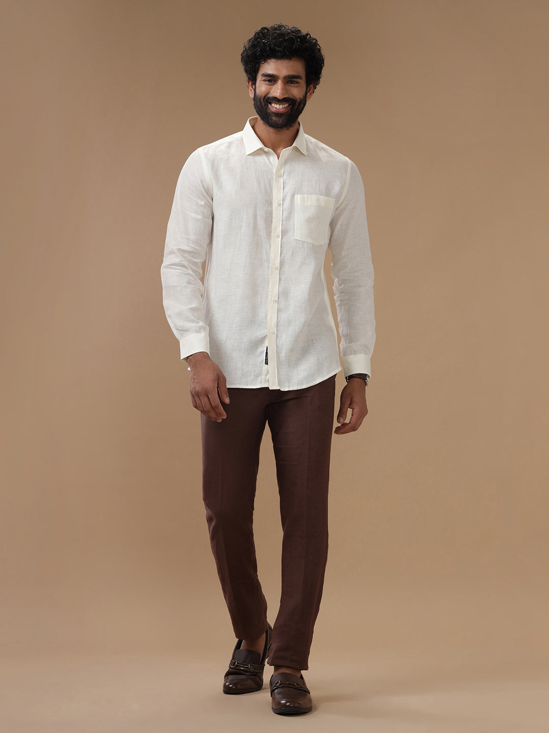 Men Pure Linen Cream Shirt L38