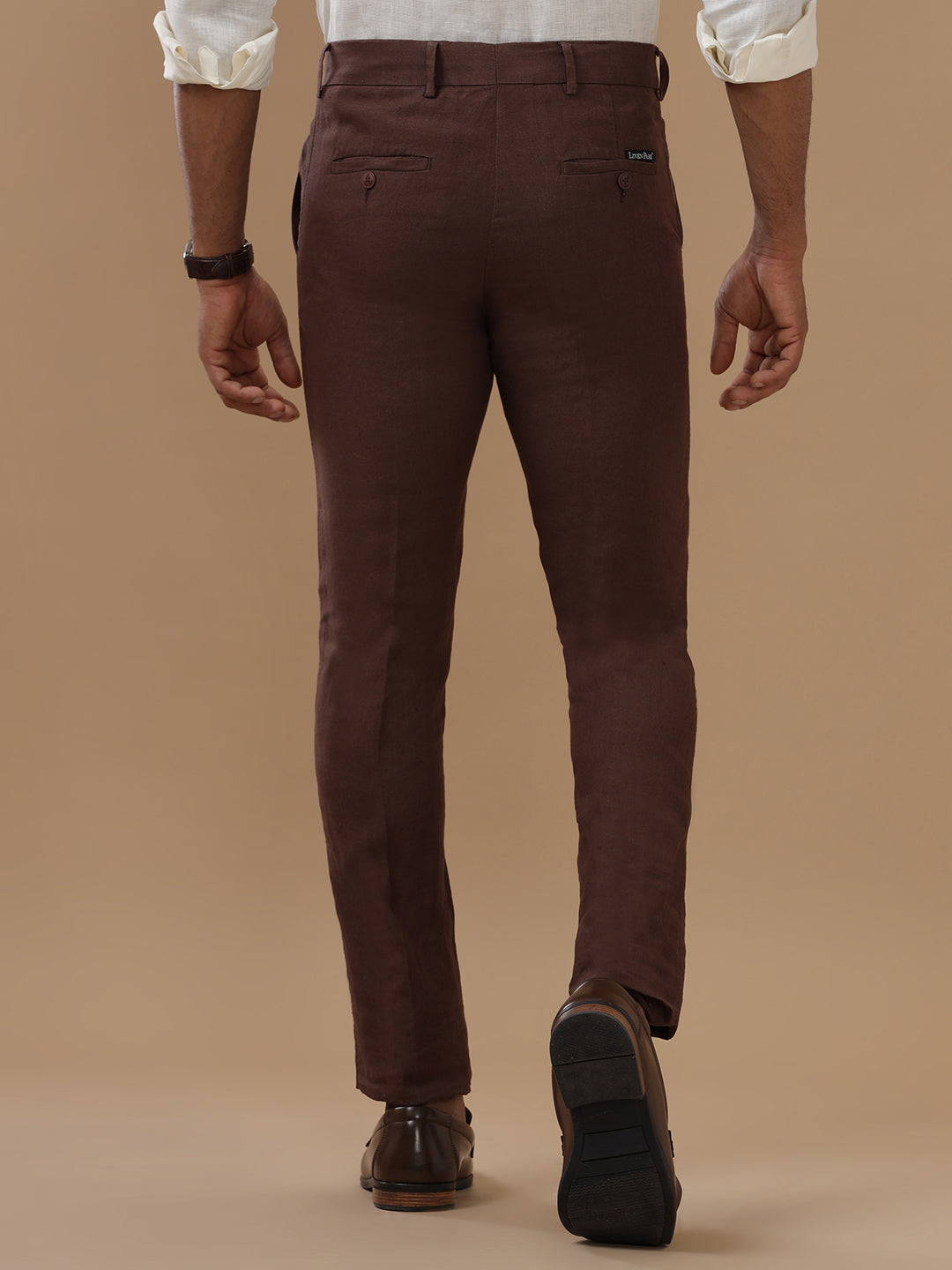 Men Pure Linen Brown Pant with Trim Fit PL11