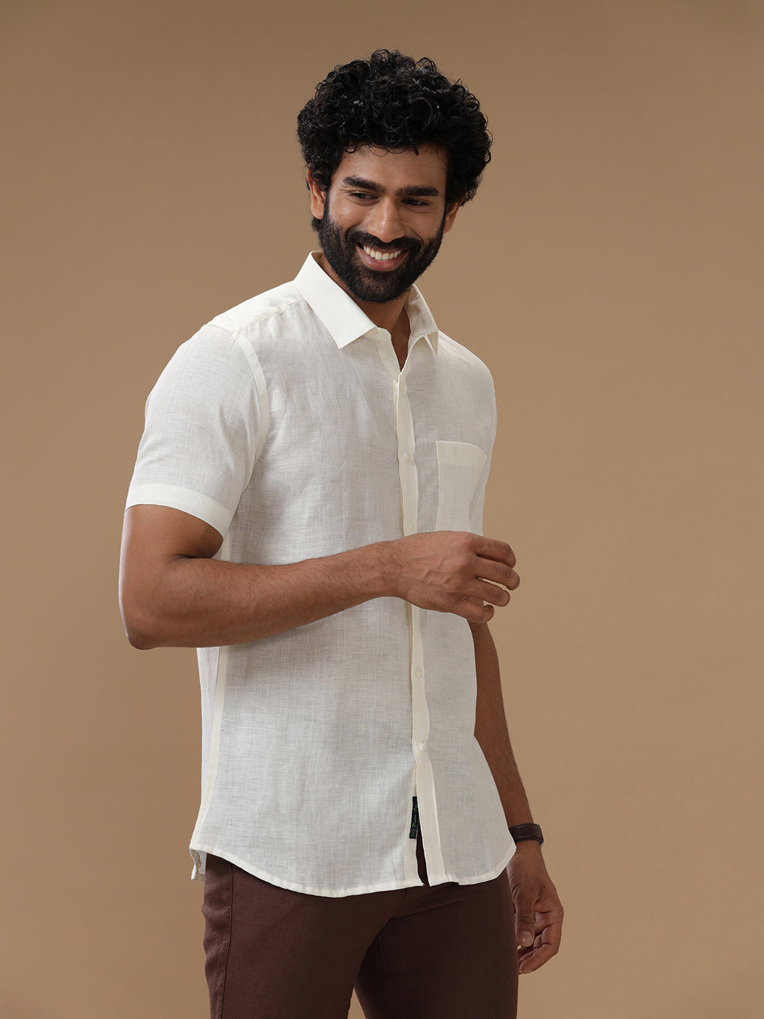 Men Pure Linen Cream Shirt L38