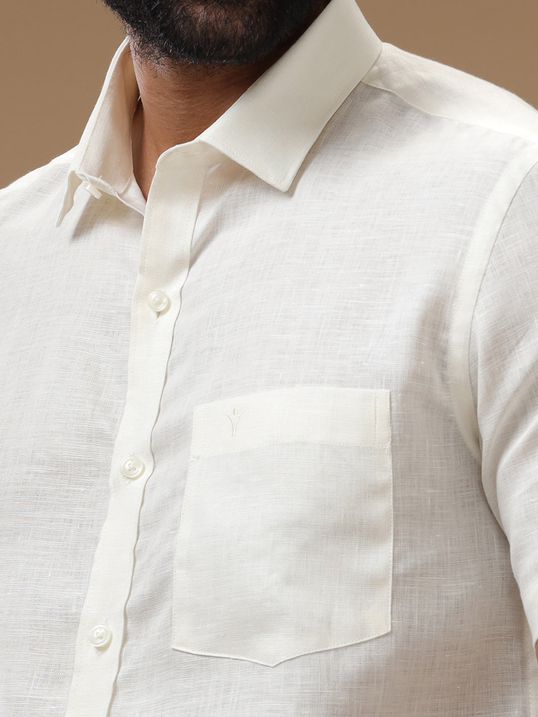 Men Pure Linen Cream Shirt L38