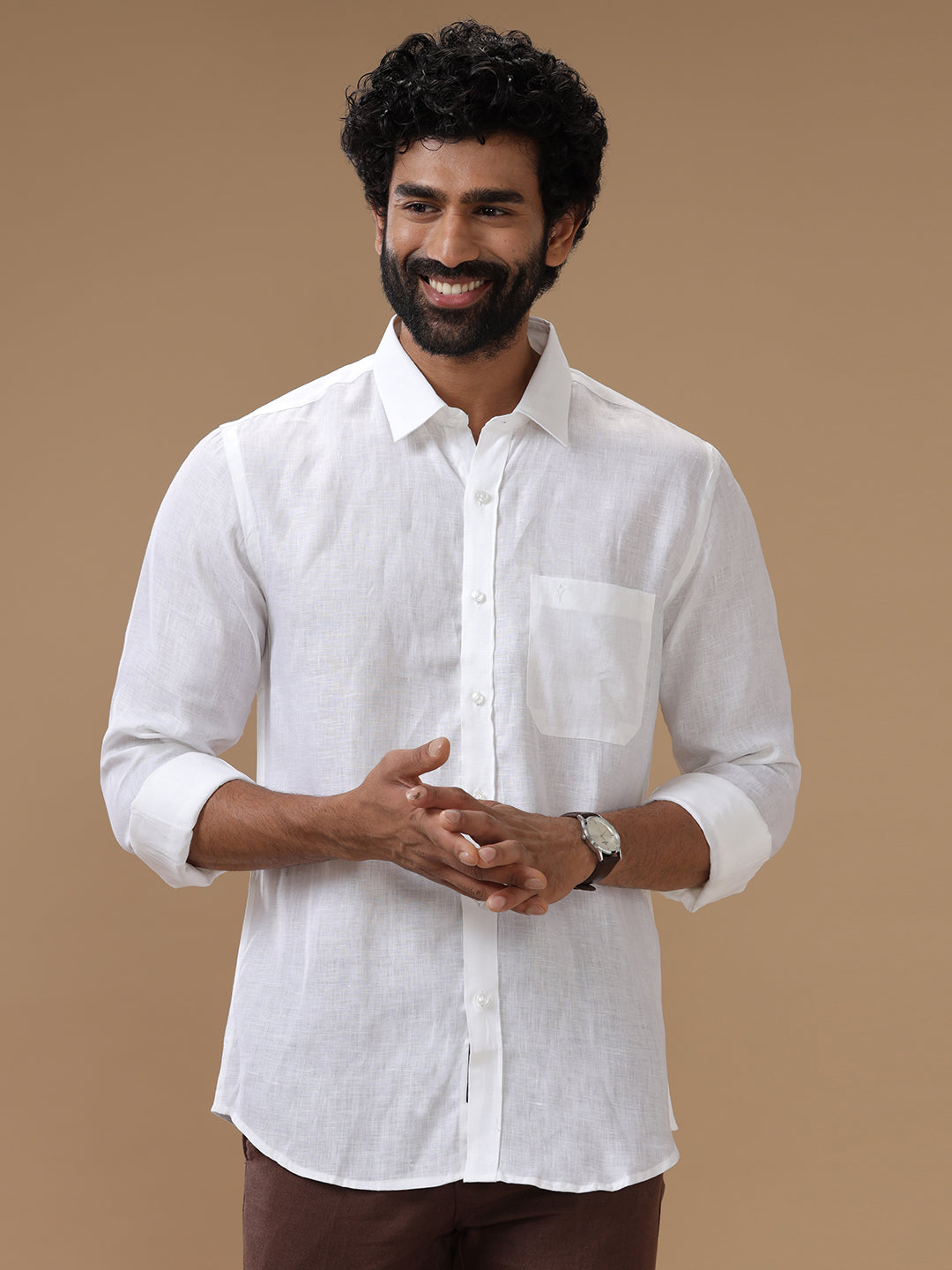 Men Pure Linen White Shirt 5090