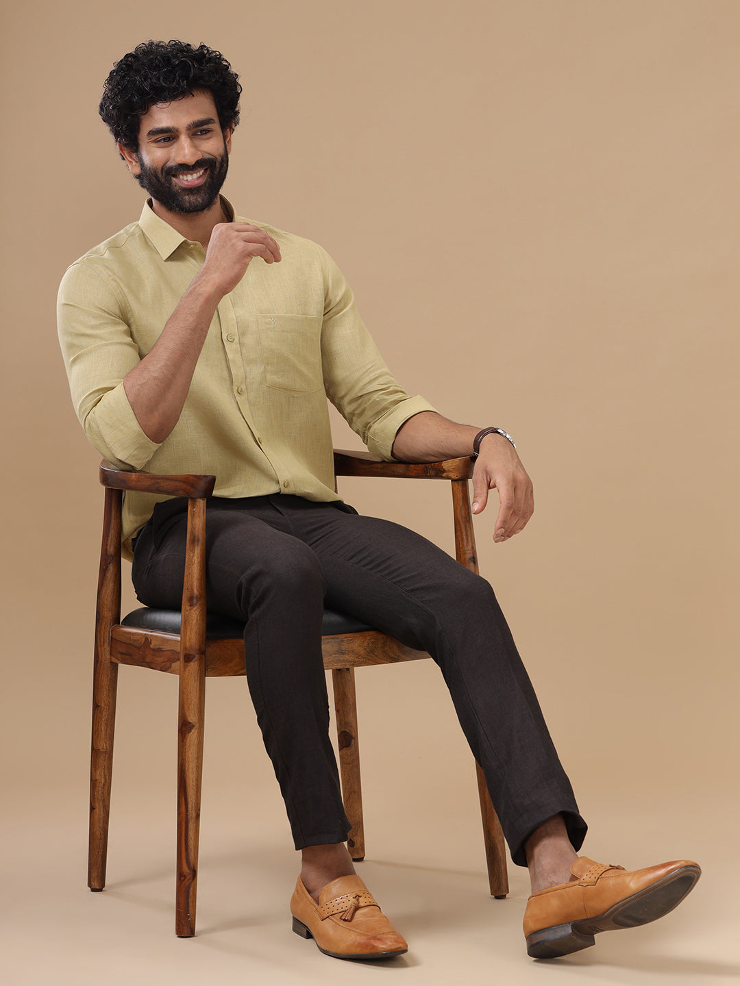 Men Pure Linen Black Pant with Trim Fit PL01