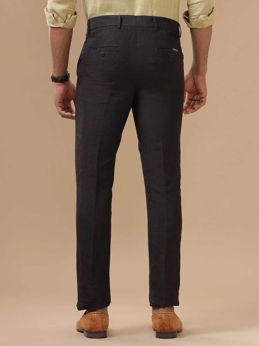 Men Pure Linen Black Pant with Trim Fit PL01
