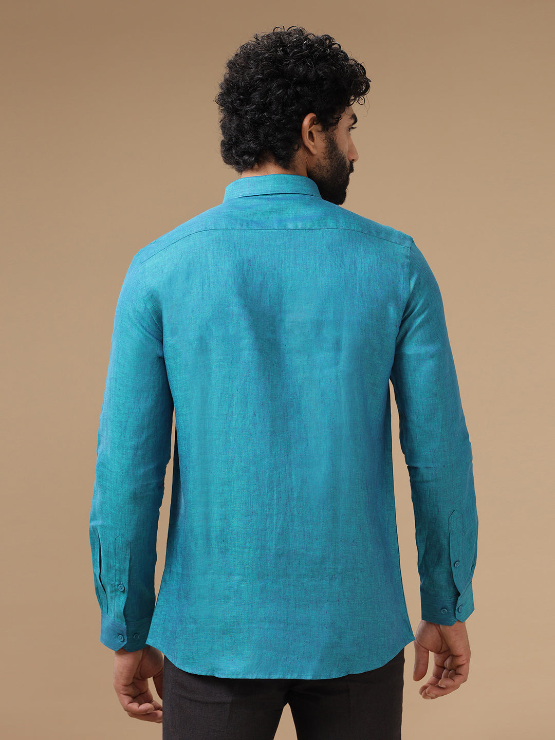 Men Pure Linen Blue Shirt L70