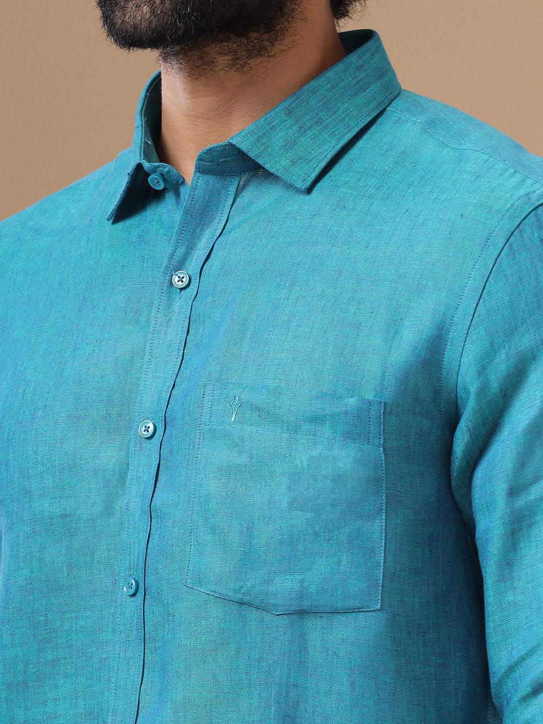 Men Pure Linen Blue Shirt L70