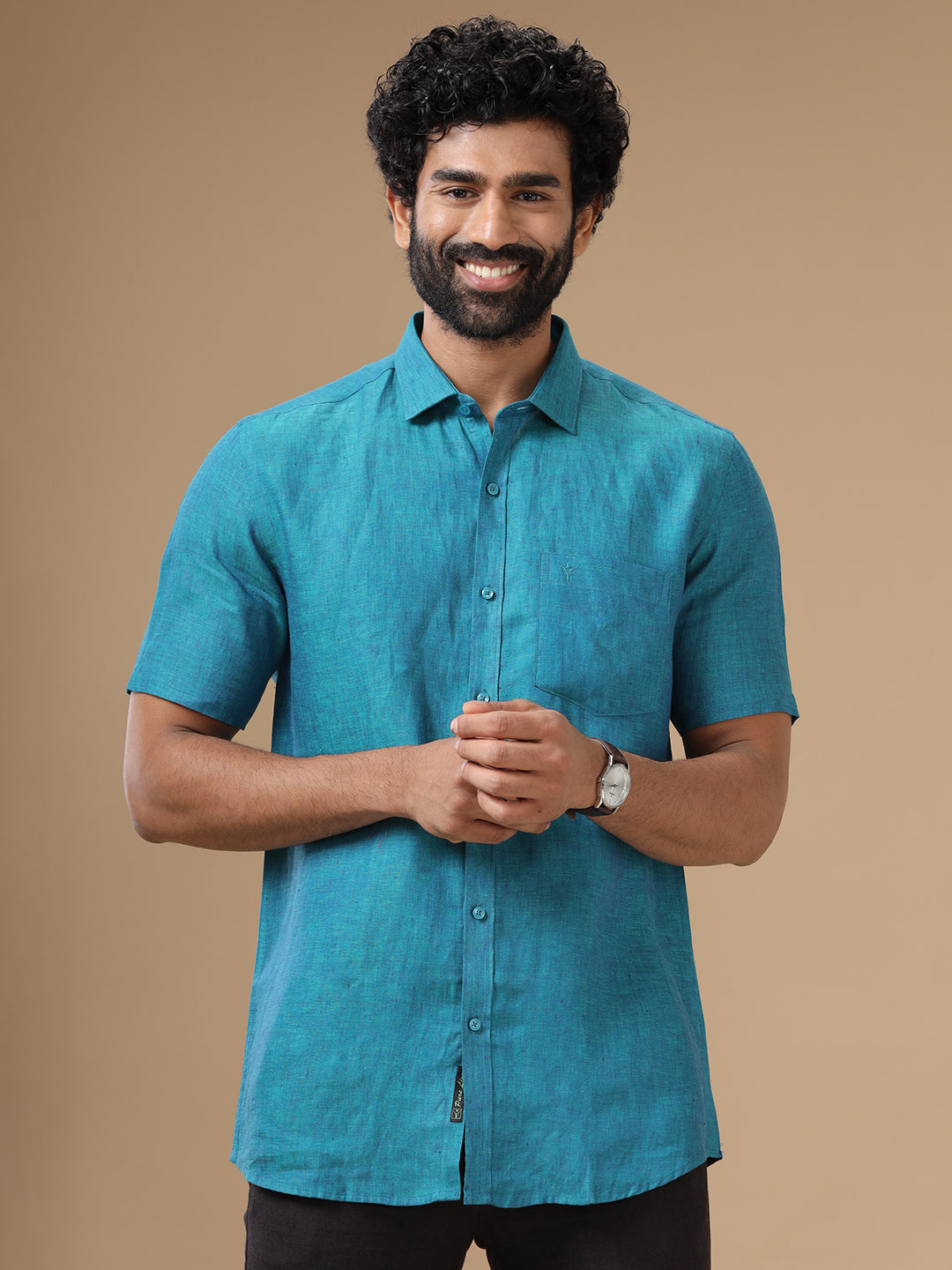 Men Pure Linen Blue Shirt L70