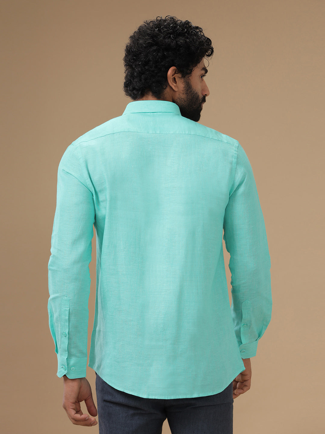 Men Pure Linen Light Blue Shirt L13