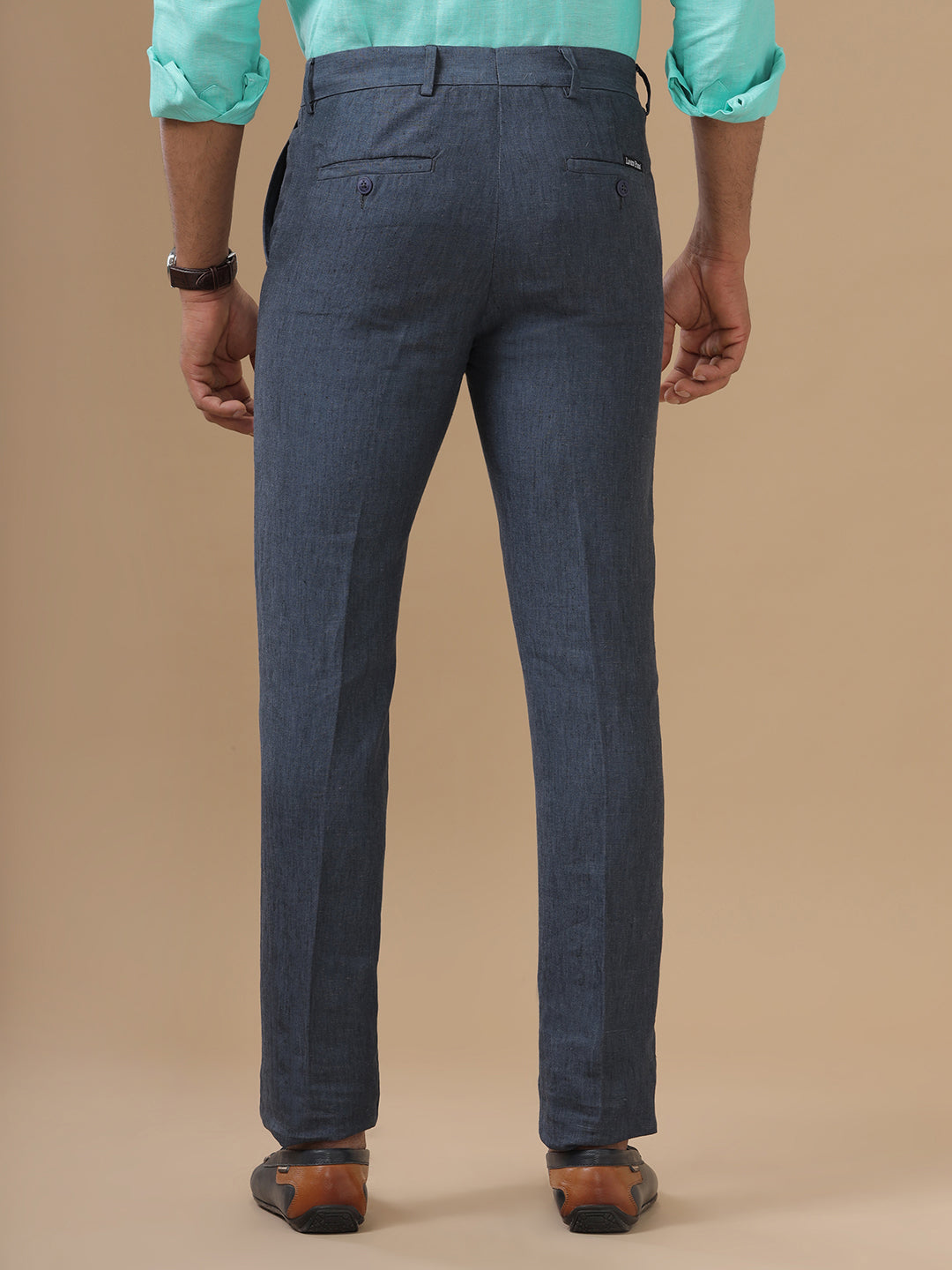 Men Pure Linen Grayish Blue Pant with Trim Fit PL08