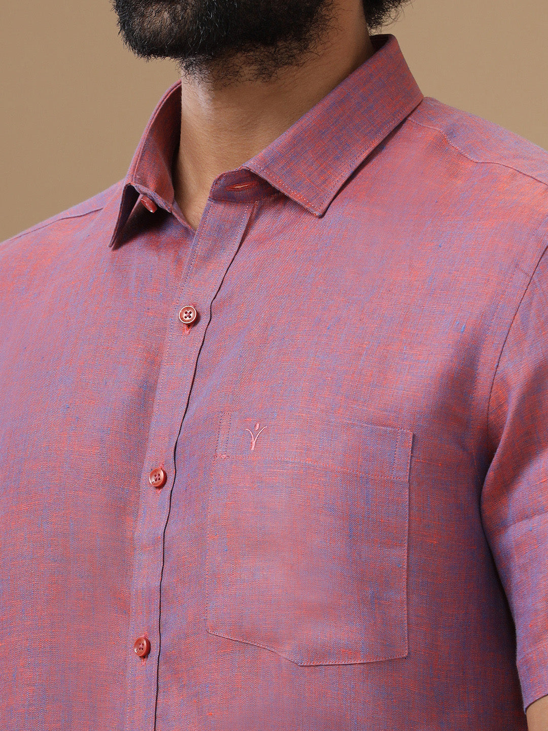 Men Pure Linen Purple Shirt L75