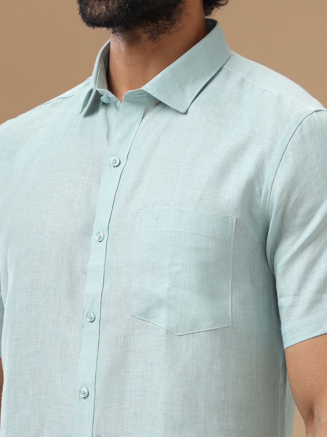Men Pure Linen Blue Shirt L105