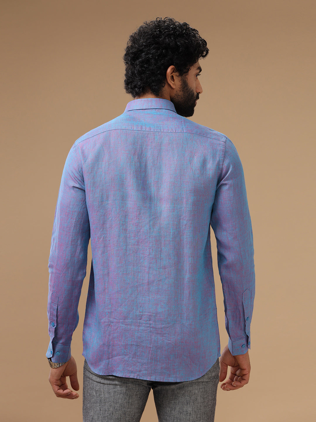 Men Pure Linen Violet Shirt L81