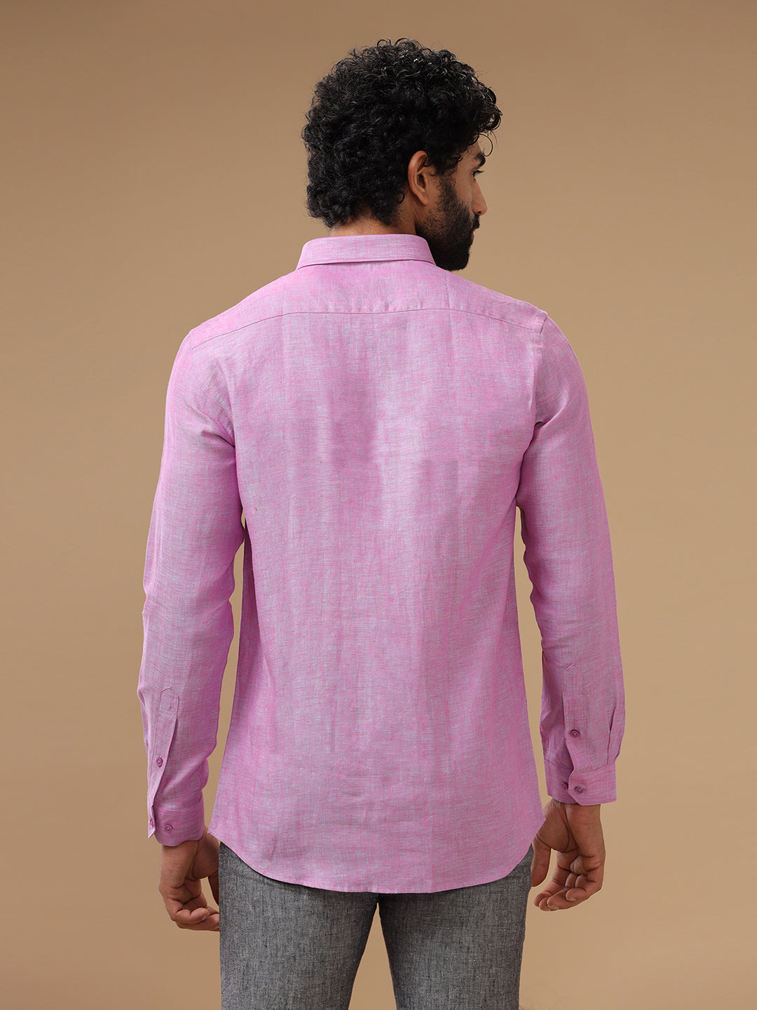 Men Pure Linen Purple Shirt L79