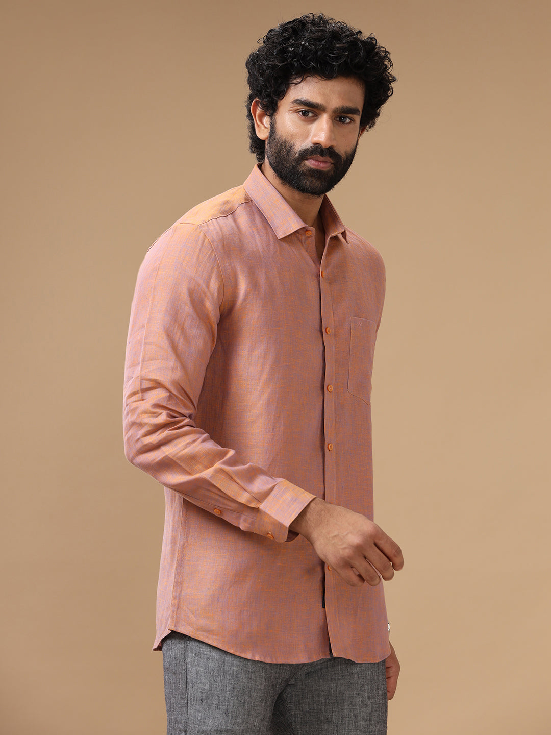 Men Pure Linen Maroon Shirt L80
