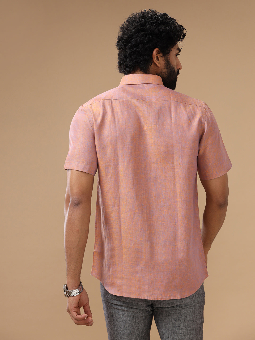 Men Pure Linen Maroon Shirt L80