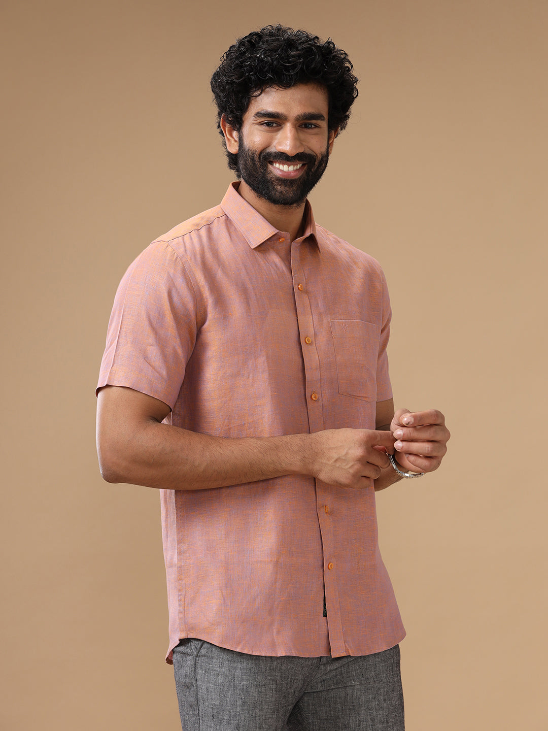 Men Pure Linen Maroon Shirt L80