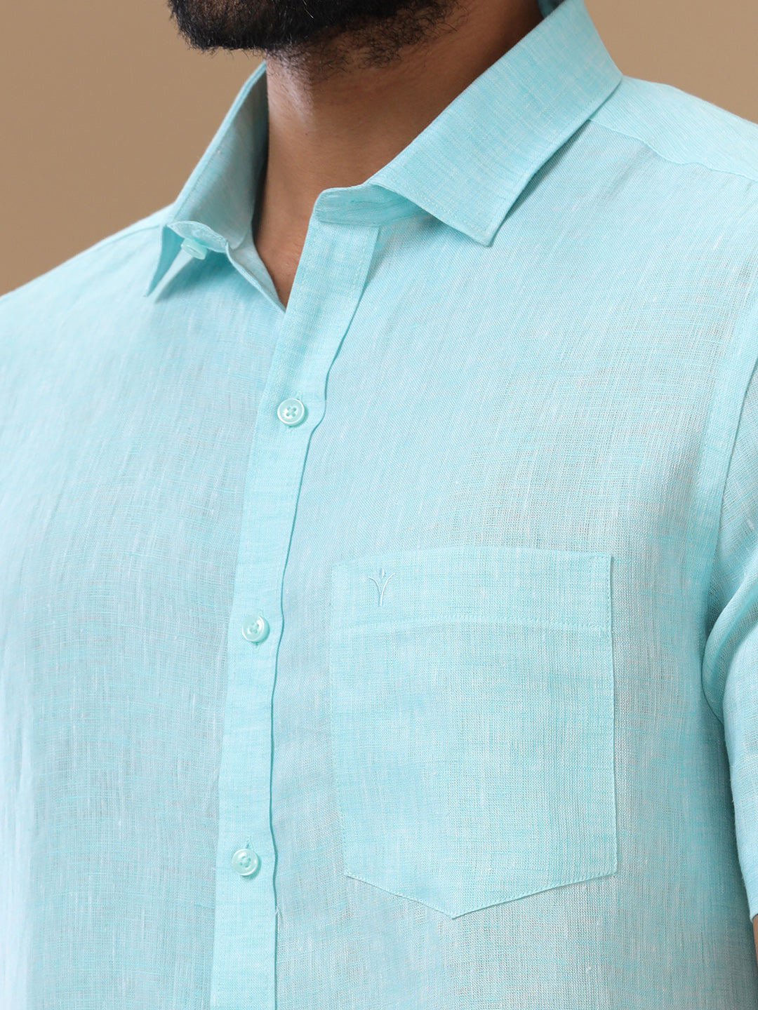 Men Pure Linen Sky Blue Shirt L71