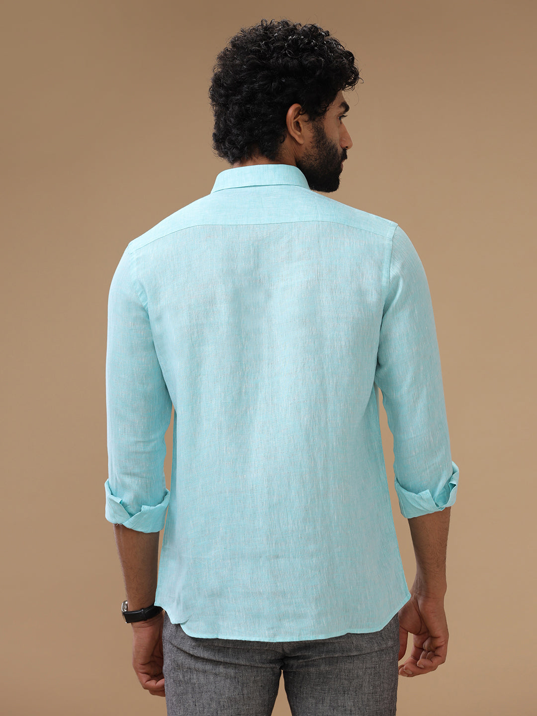 Men Pure Linen Sky Blue Shirt L71