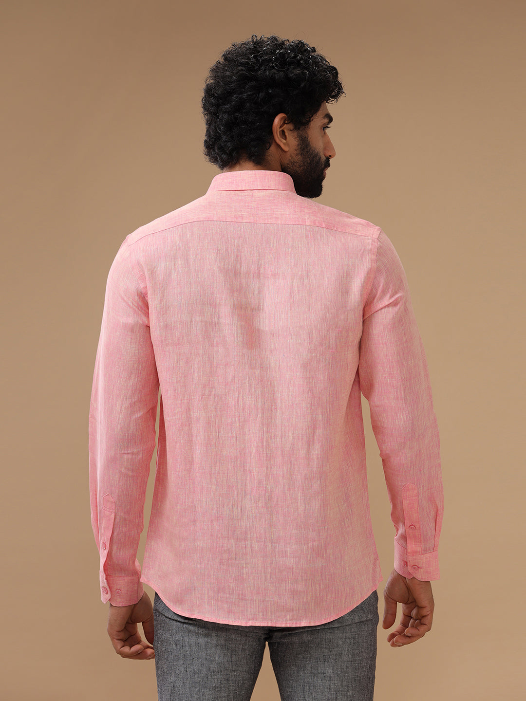 Men Pure Linen Pink Shirt L73
