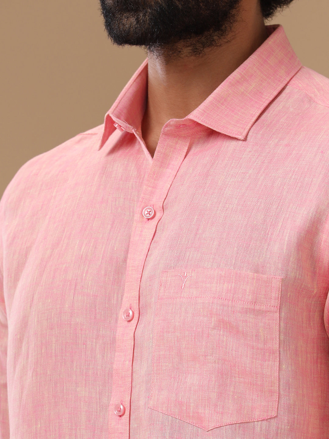 Men Pure Linen Pink Shirt L73
