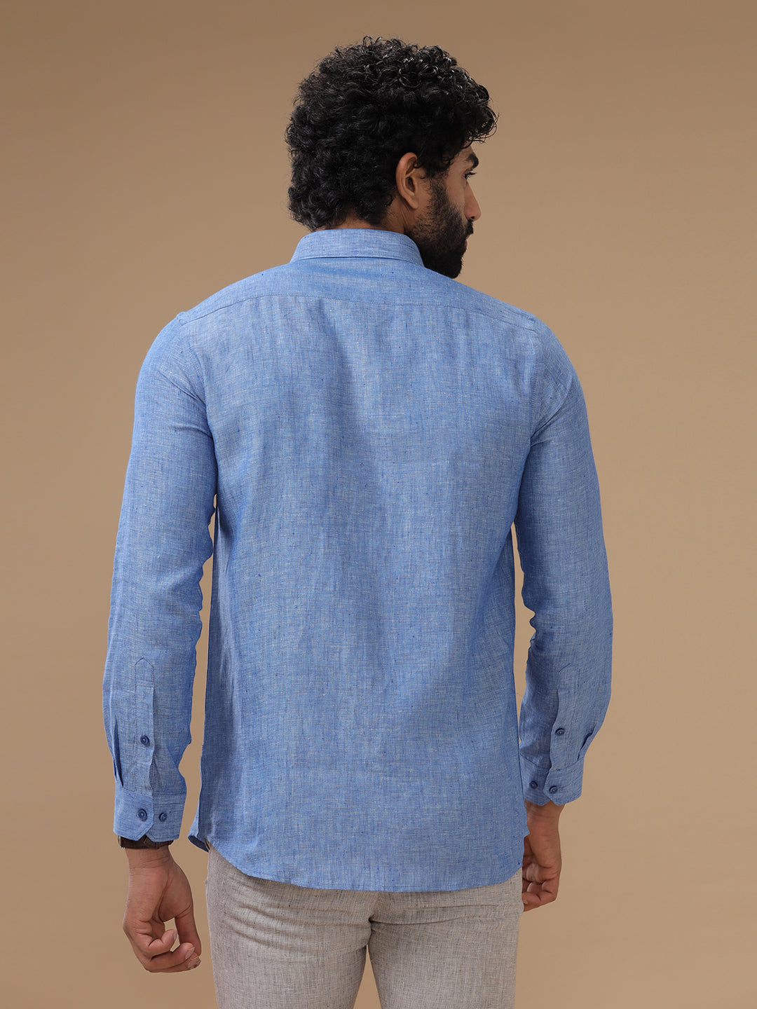 Men Pure Linen Blue Shirt L82