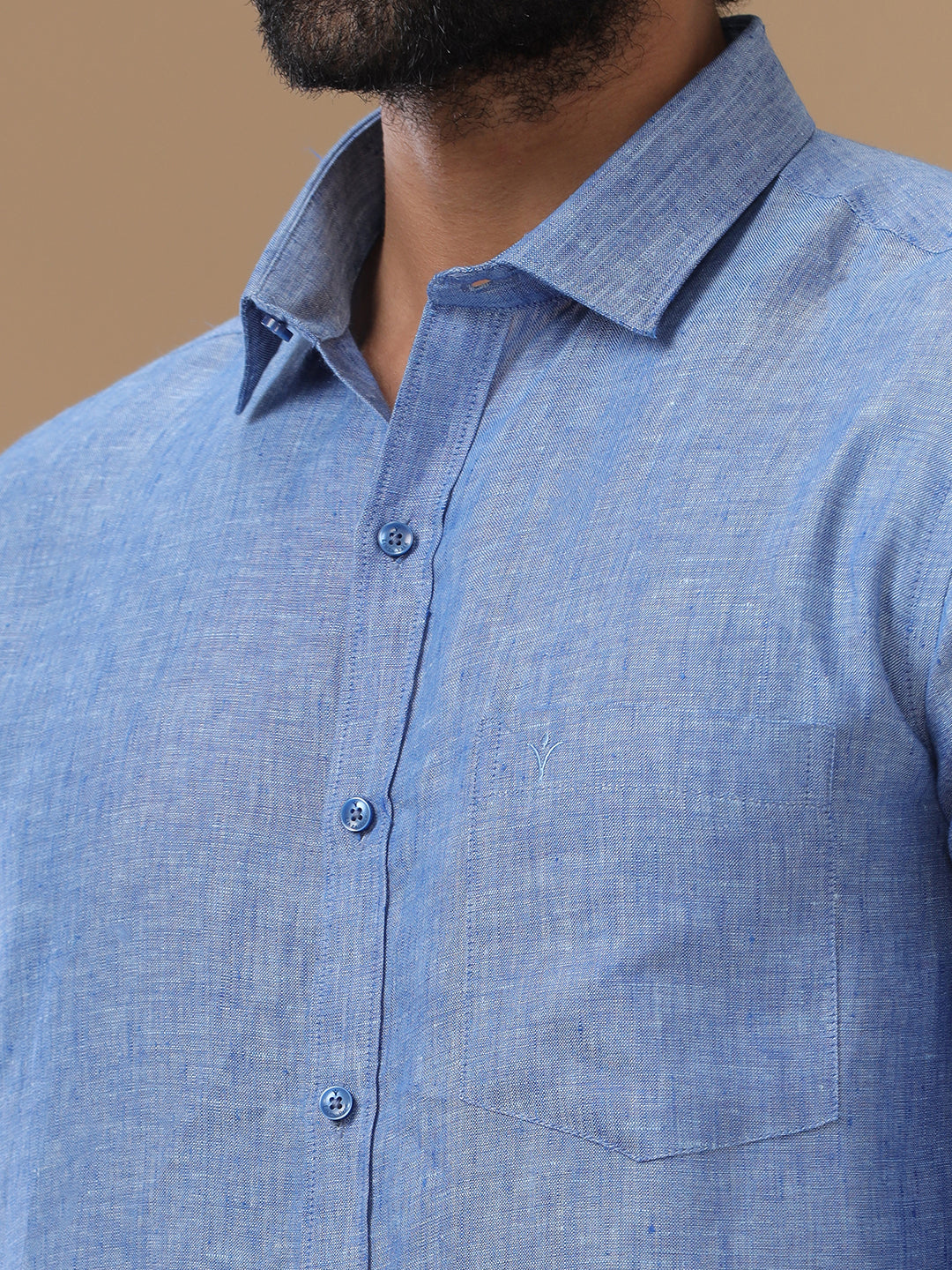 Men Pure Linen Blue Shirt L82
