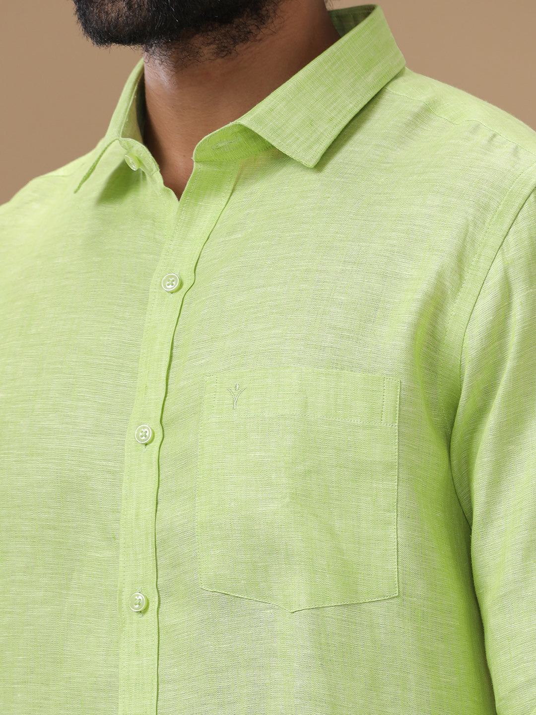 Men Pure Linen Green Shirt L34