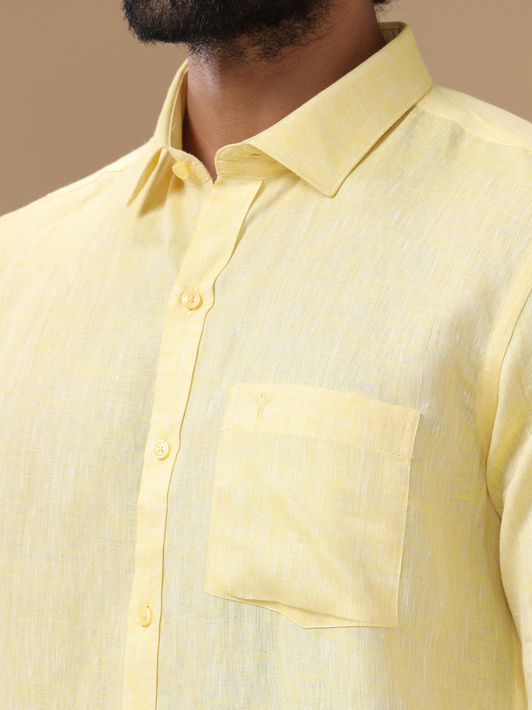 Men Pure Linen Light Yellow Shirt L5