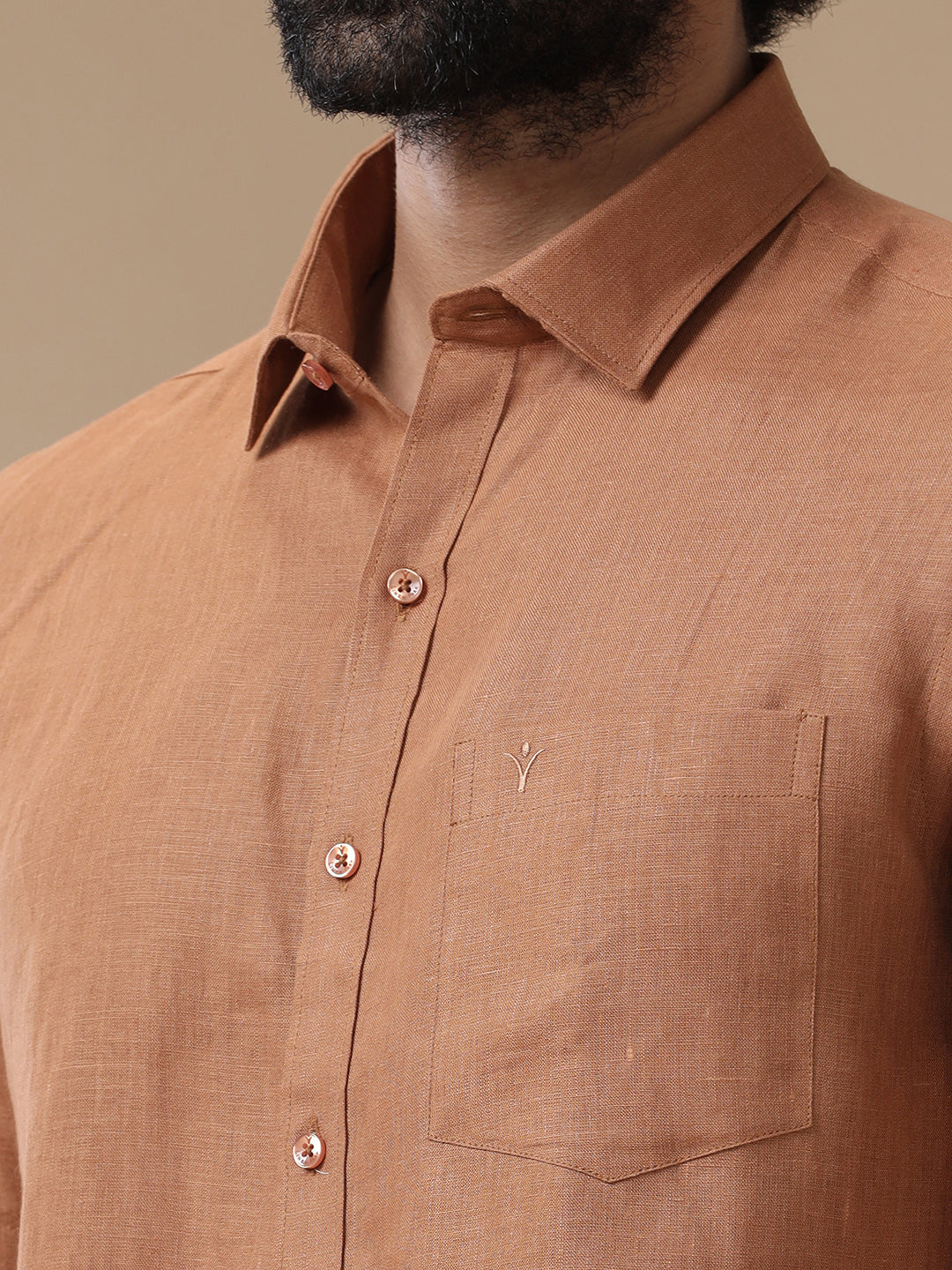 Men Pure Linen Brown Shirt L115