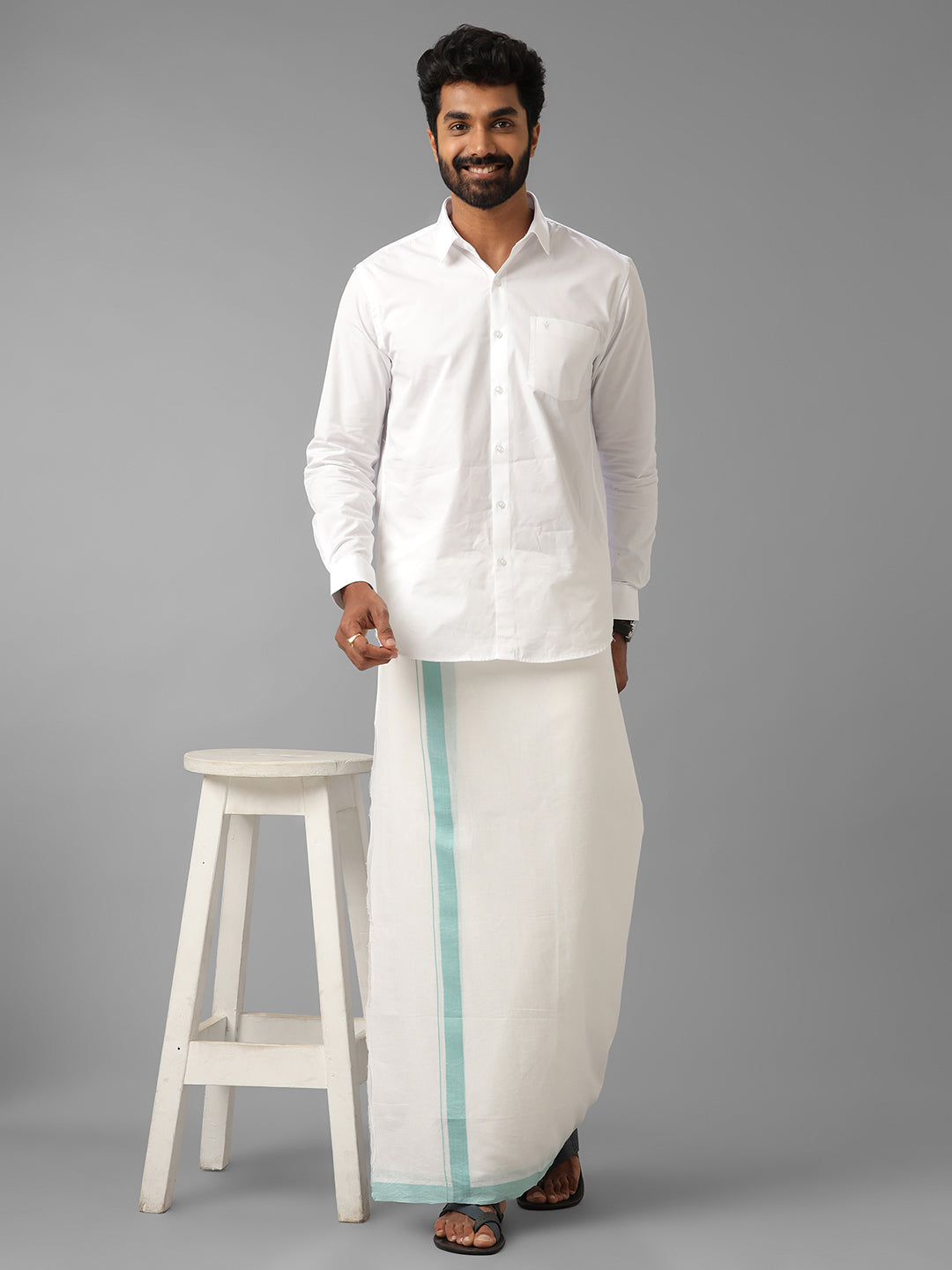 100% Cotton Double Dhoti White Success Spl SS02
