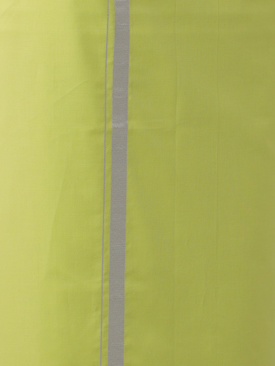 Men Cotton Blend Single Layer Green Dhoti with Silver Jari Border