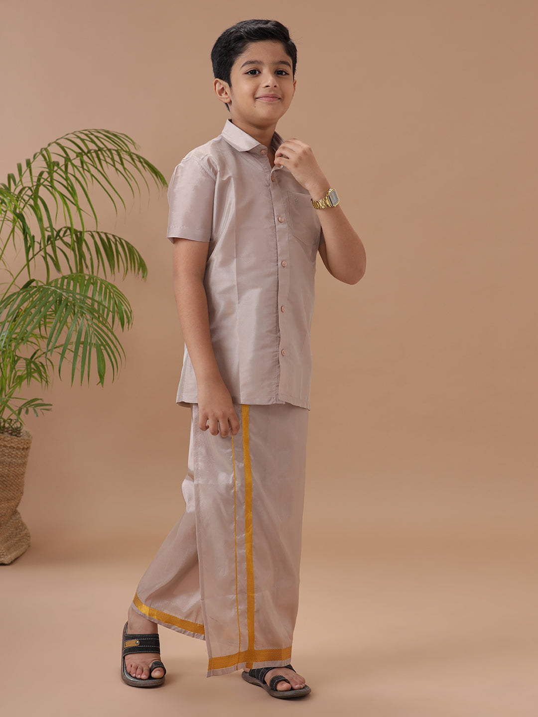 Boys Shirt & Dhoti Set Swayamvara Bronze