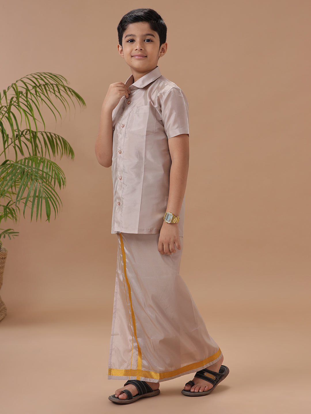 Boys Shirt & Dhoti Set Swayamvara Bronze