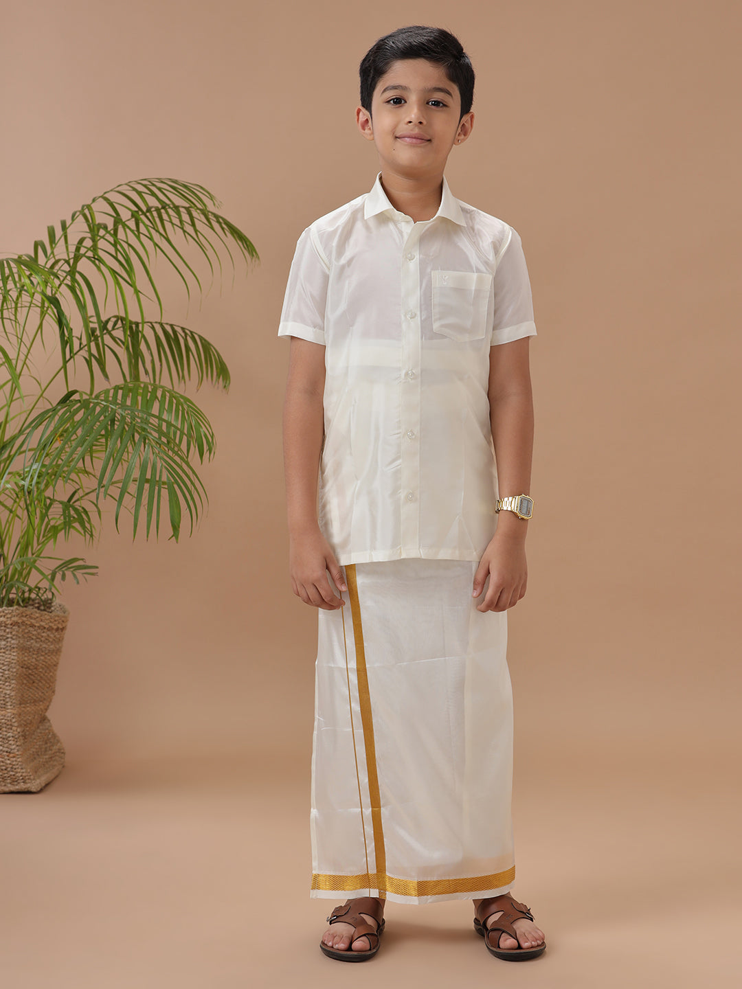 Boys Shirt & Dhoti Set Swayamvara Cream