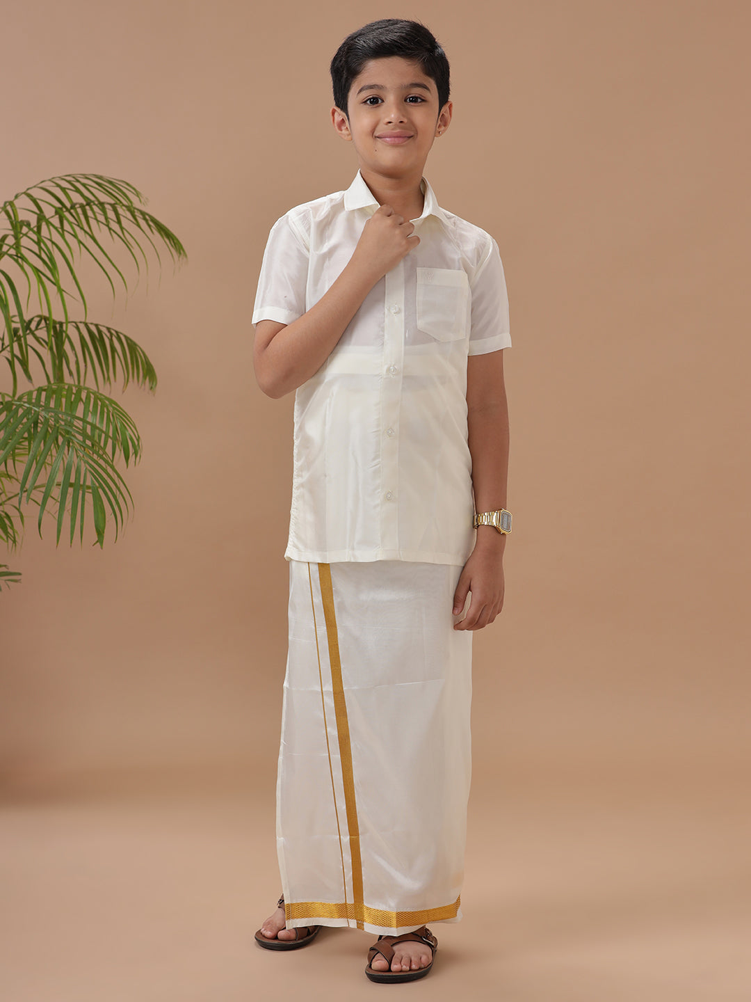 Boys Shirt & Dhoti Set Swayamvara Cream