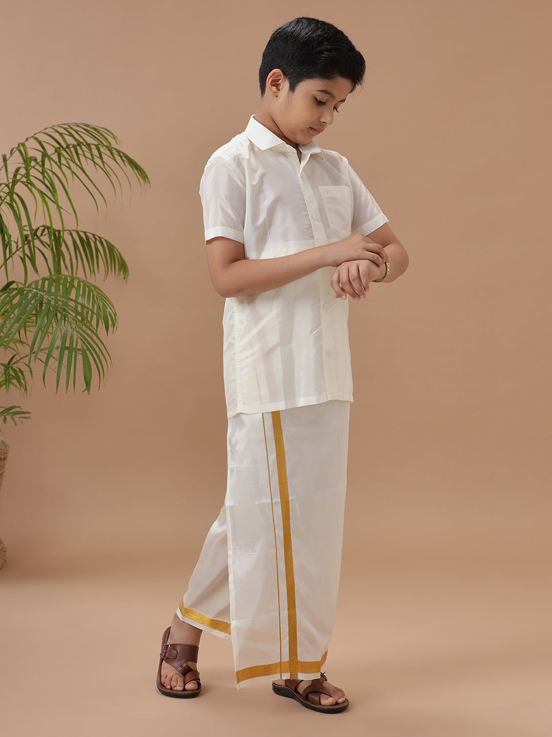Boys Shirt & Dhoti Set Swayamvara Cream