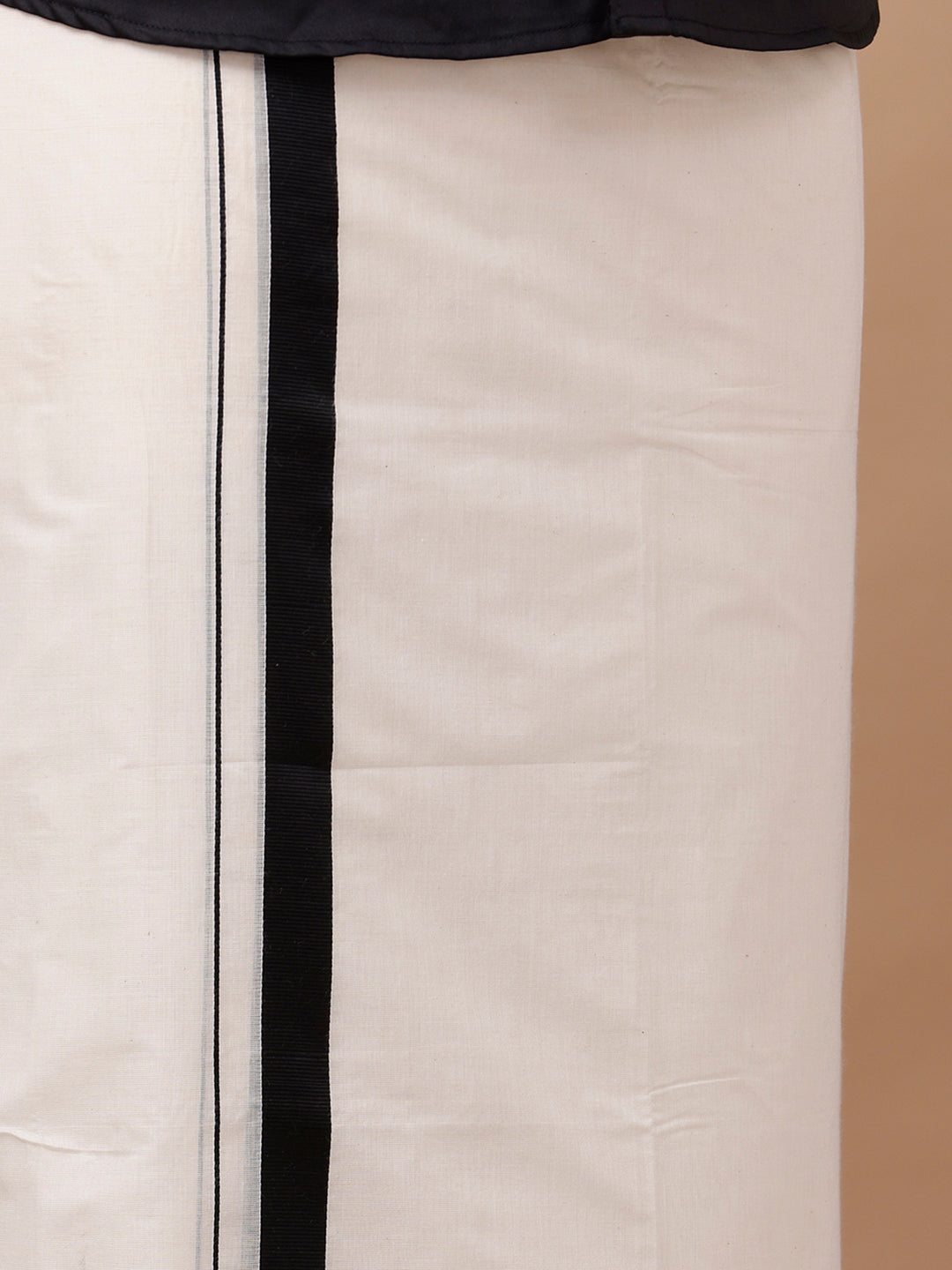 Men Kora Cotton Double Layer Dhoti with Black Fancy Border RedFort SPL