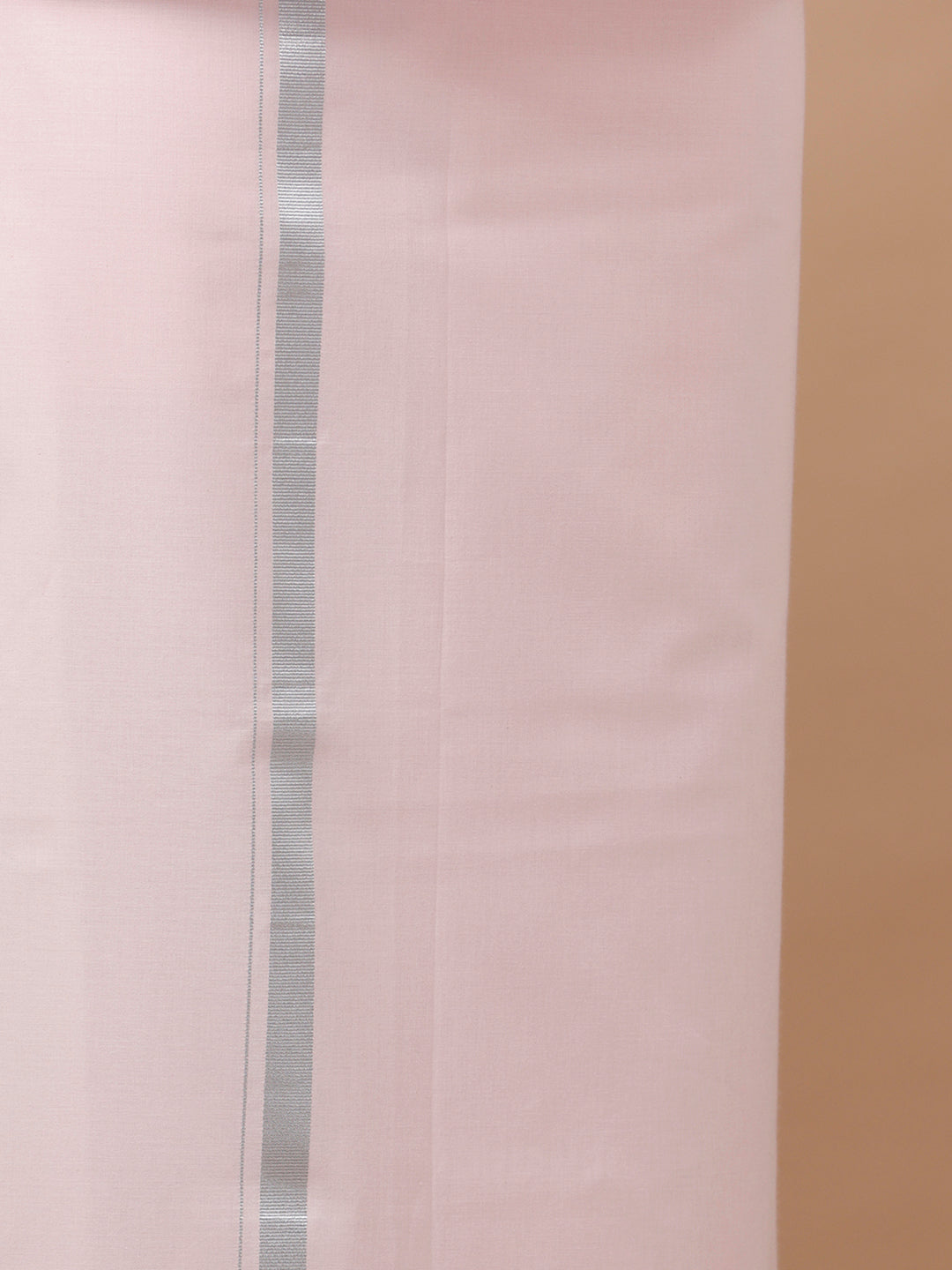 Men Cotton Blend Single Layer Pink Dhoti with Silver Jari Border Cosmic