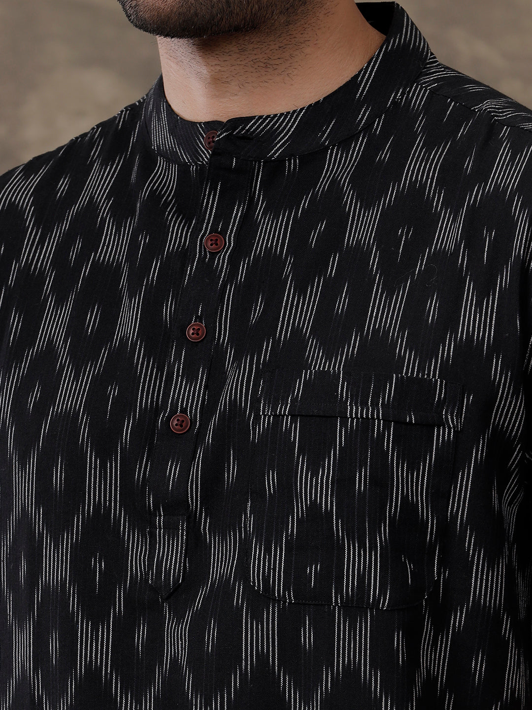 Cotton Short Length Printed Pocket Kurta Black PB25