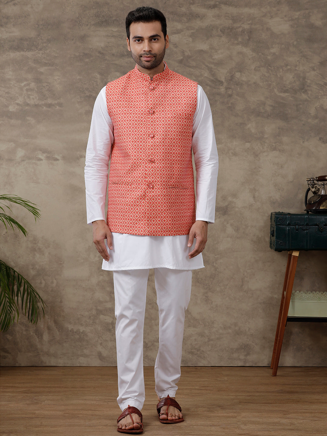 Men Ethnic Jacket Red JB15