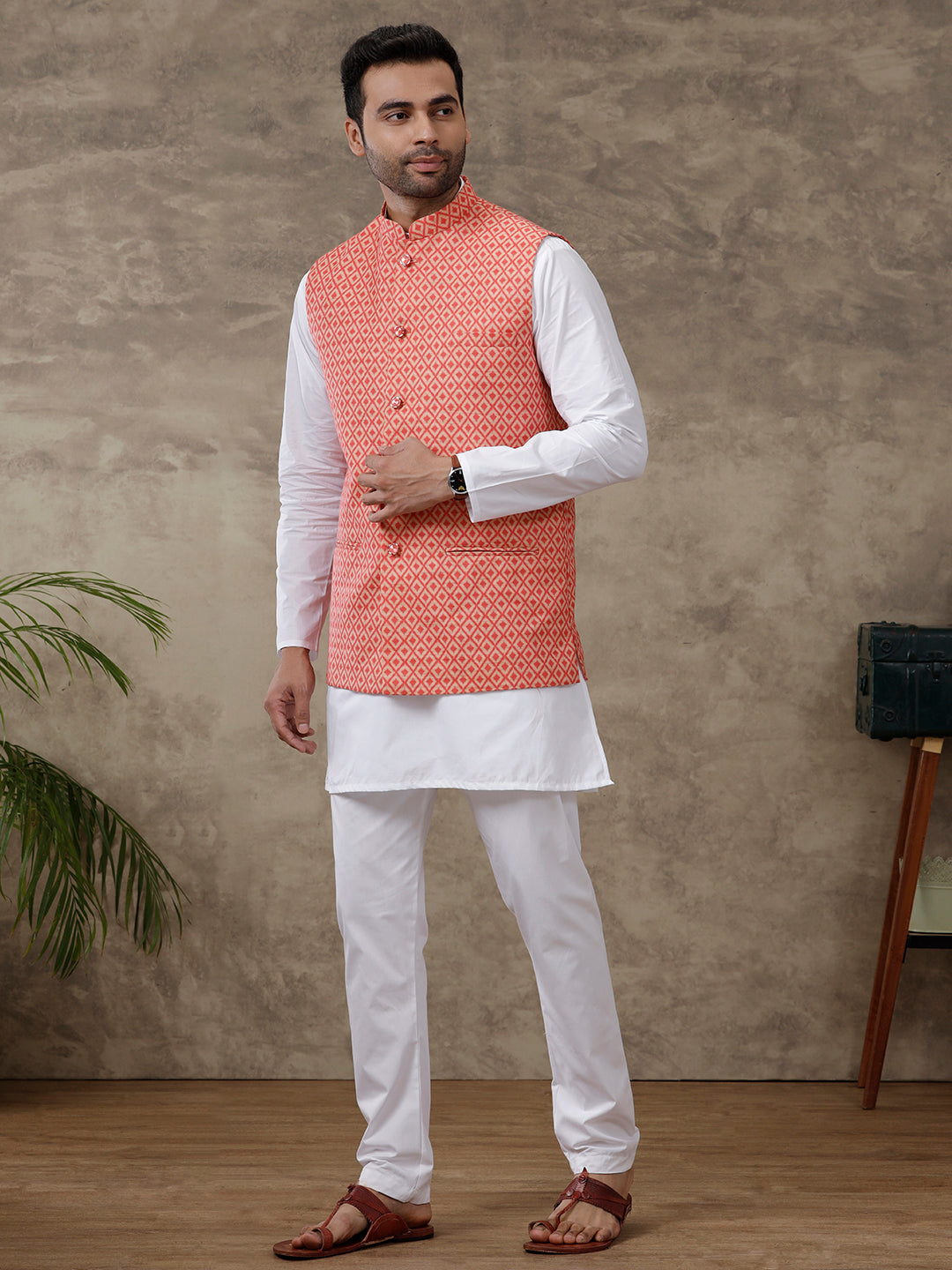 Men Ethnic Jacket Red JB15