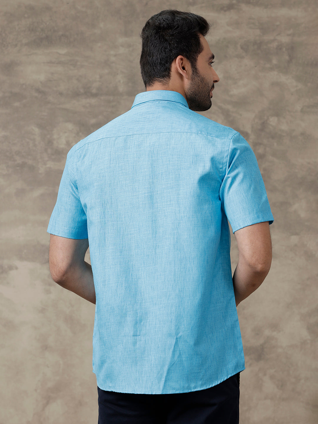 Men Cotton Rich Half Sleeve Shirt Dark Sky Blue T12 CK3