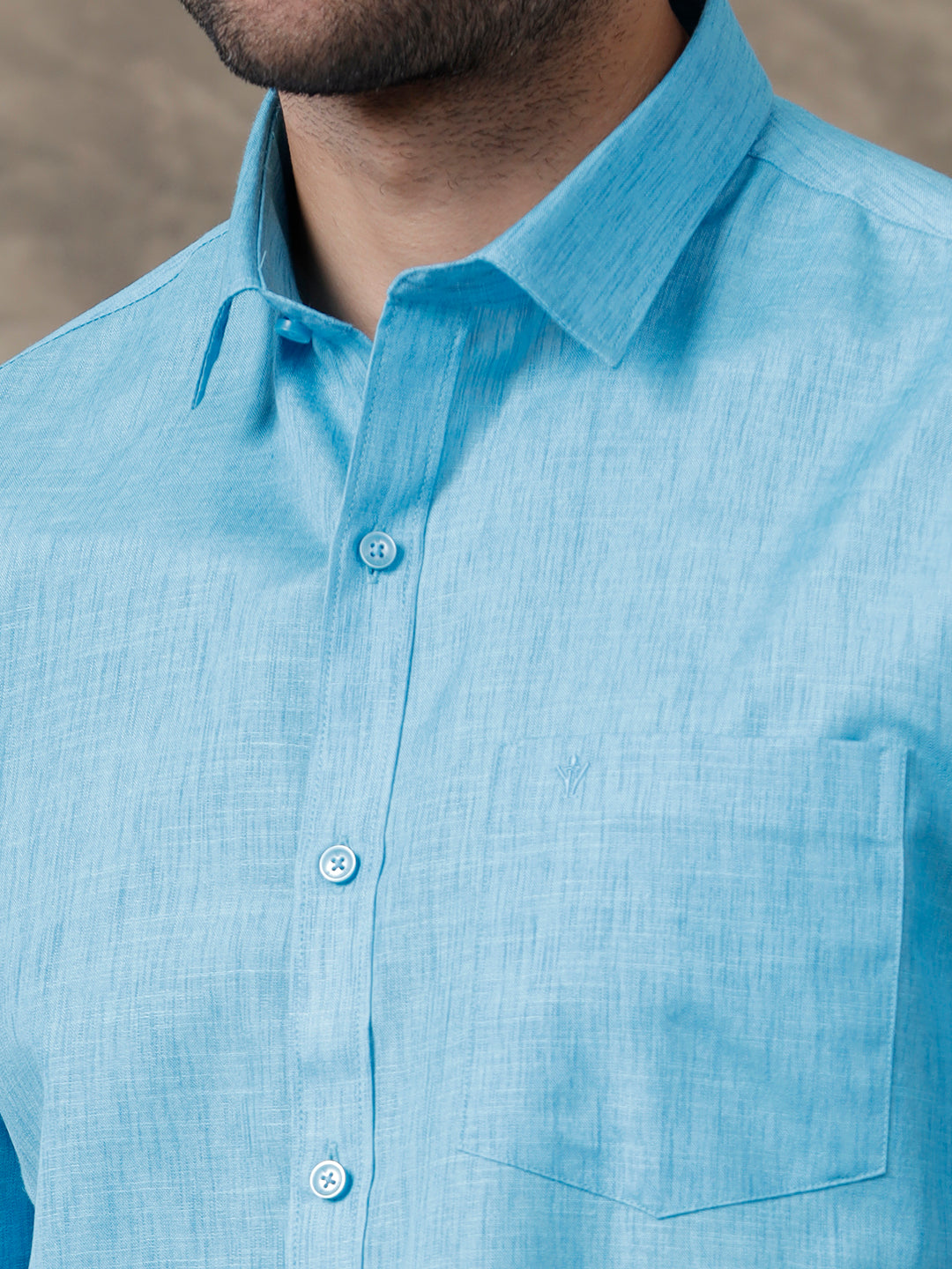 Men Cotton Rich Half Sleeve Shirt Dark Sky Blue T12 CK3