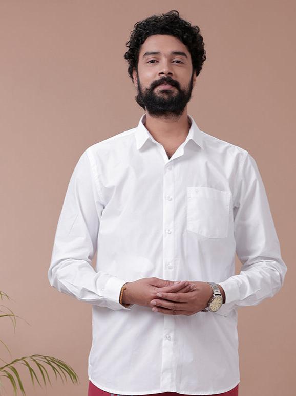 Men White Shirt with Single Layer Maroon Dhoti Combo