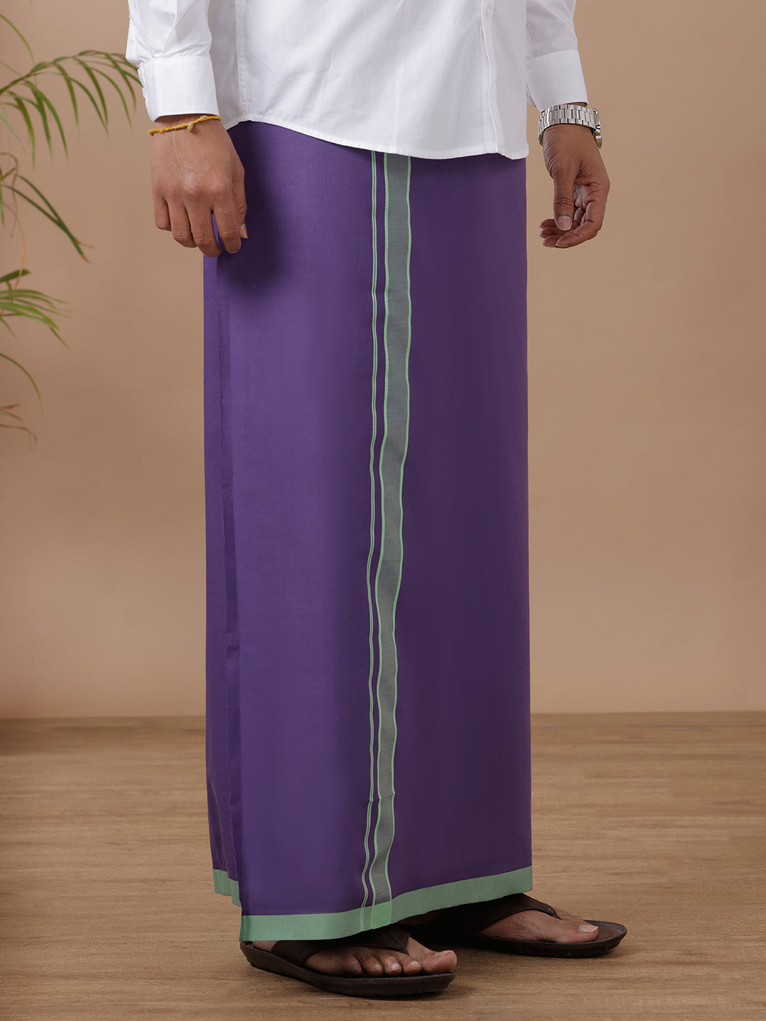 Men White Shirt with Single Layer Violet Dhoti Combo
