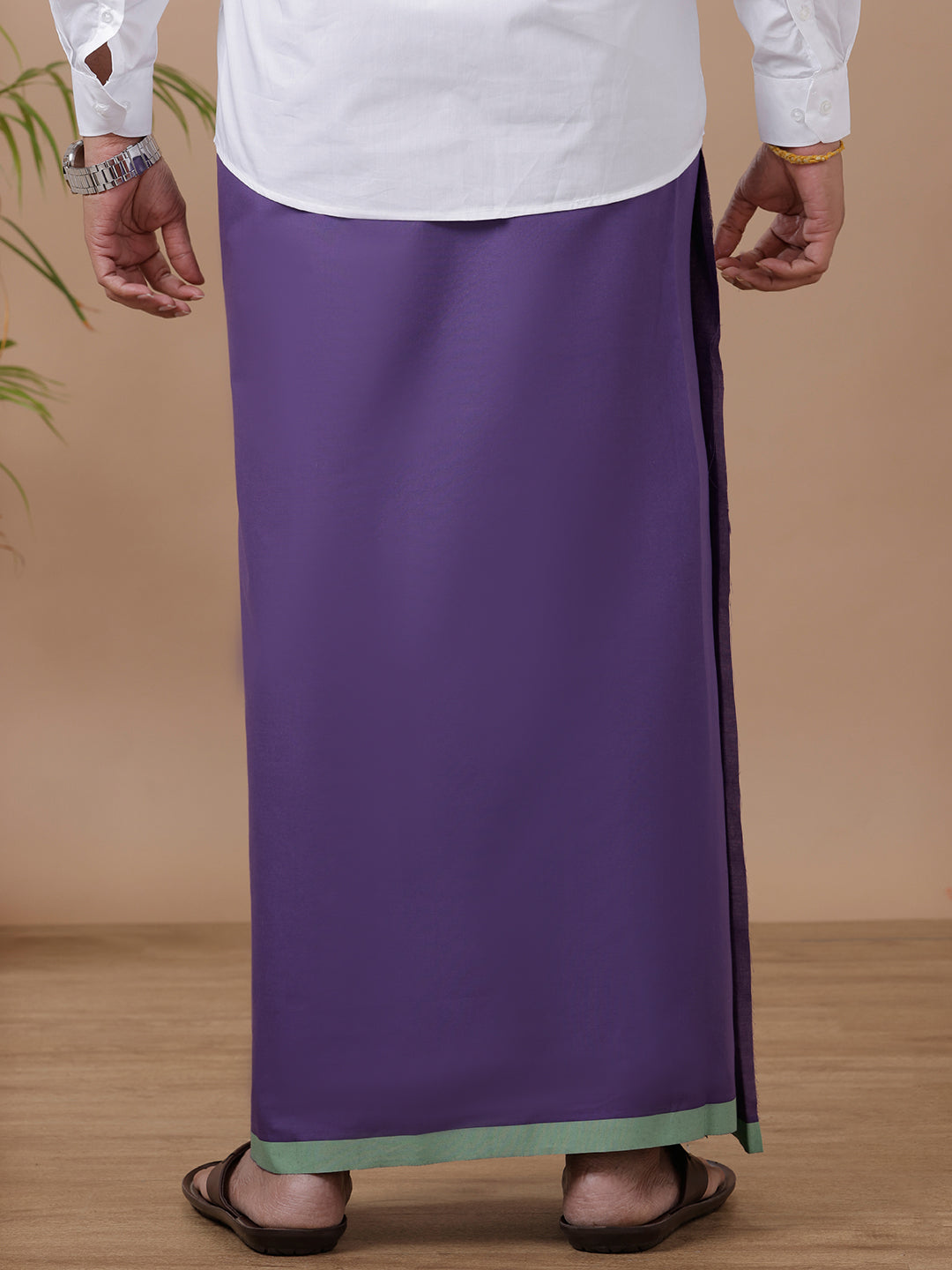 Men White Shirt with Single Layer Violet Dhoti Combo
