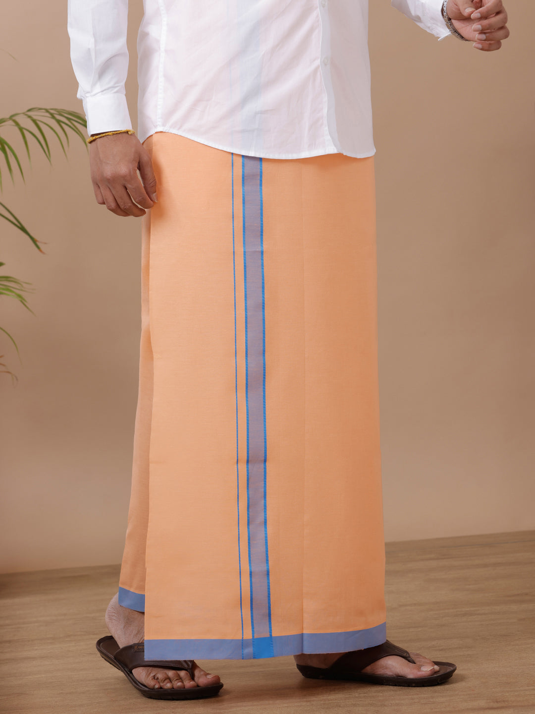 Men 100% Cotton Single Layer Coral Dhoti with Assorted Border Ahimsa