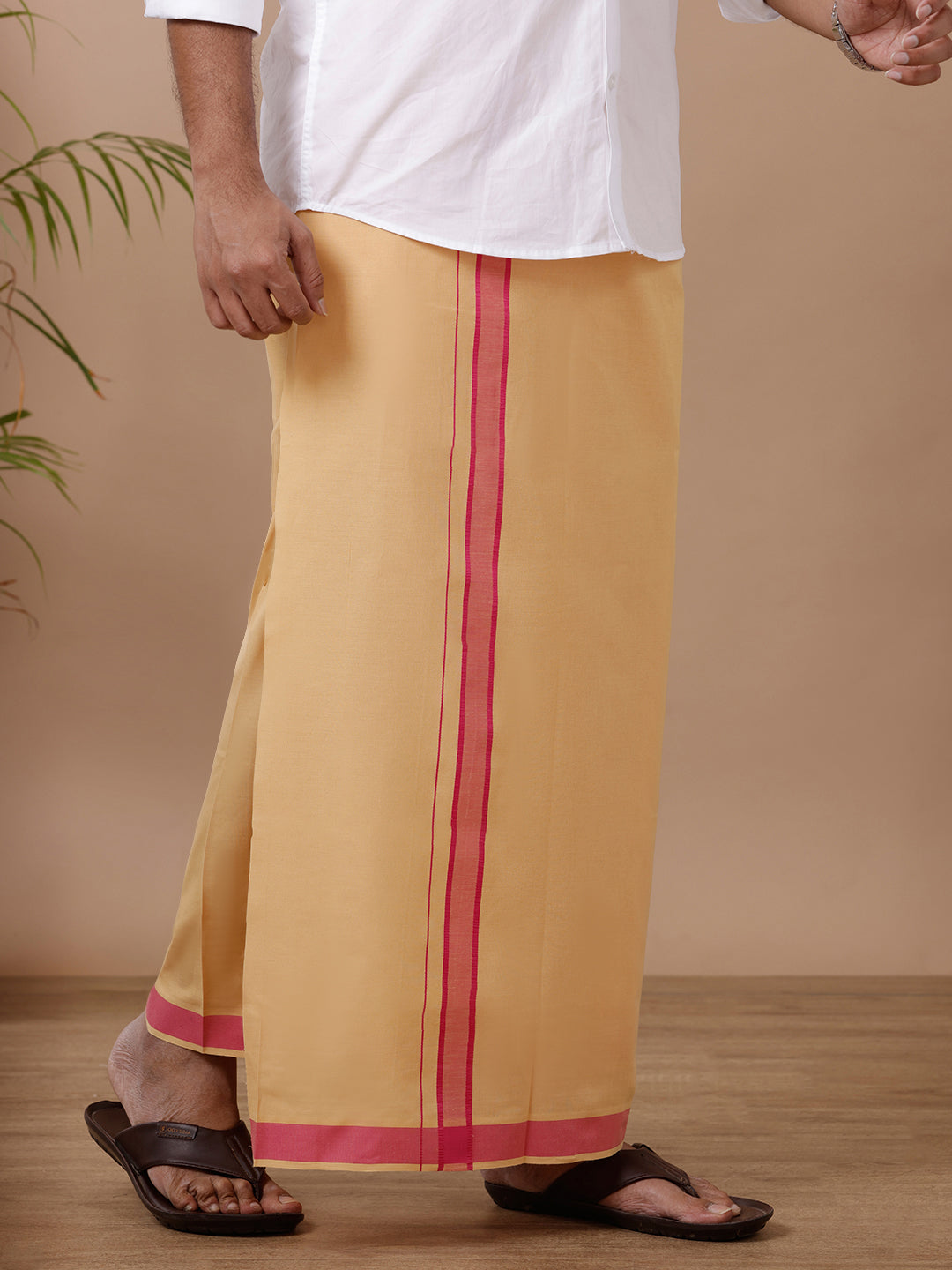 Men 100% Cotton Single Layer Light Kaavi Dhoti with Fancy Border Ahimsa