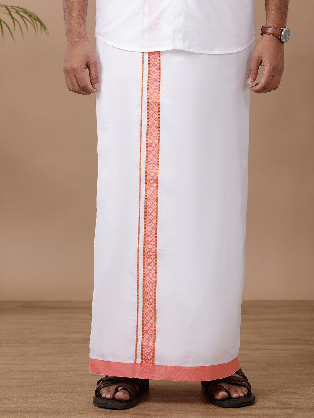 Men 100% Cotton Single Layer White Dhoti with Fancy Jari Border GR04